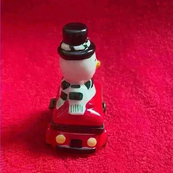 Two Vintage Christmas Porcelain Hinged Trinket Boxes Snowman and Sleigh NIB - Picture 6 of 13